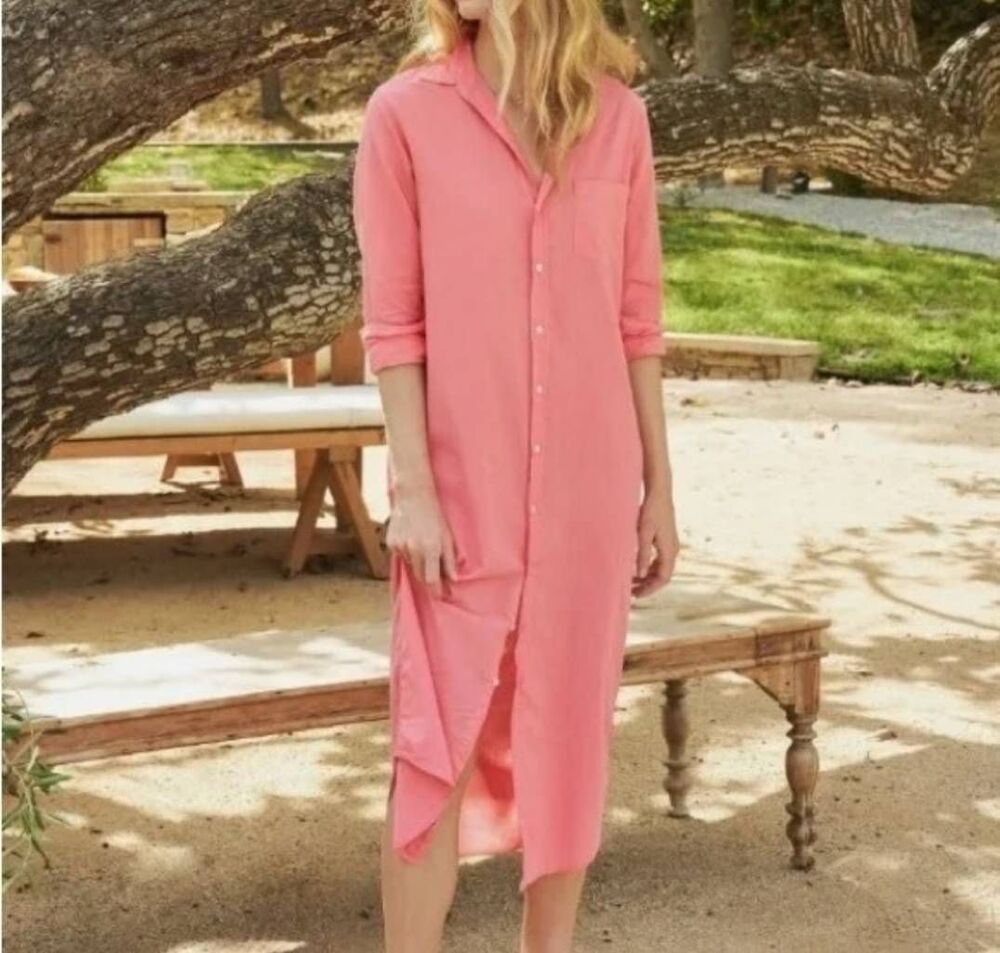 FRANK & EILEEN Rory  Cotton Voile Lightweight Shirt Dress Pink Grapefruit Sz S